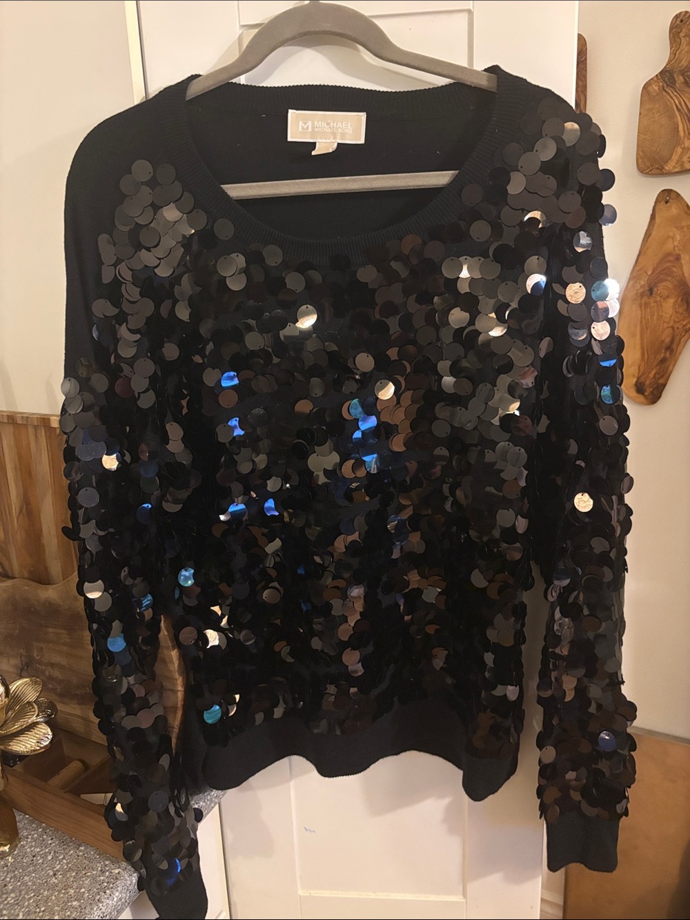 Michael Kors Black Sequin Crewneck Sweater